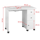 ActiveShop 011B Wooden Manicure Desk With Built-In Nail Dust Collector - dimensions and measurements shown