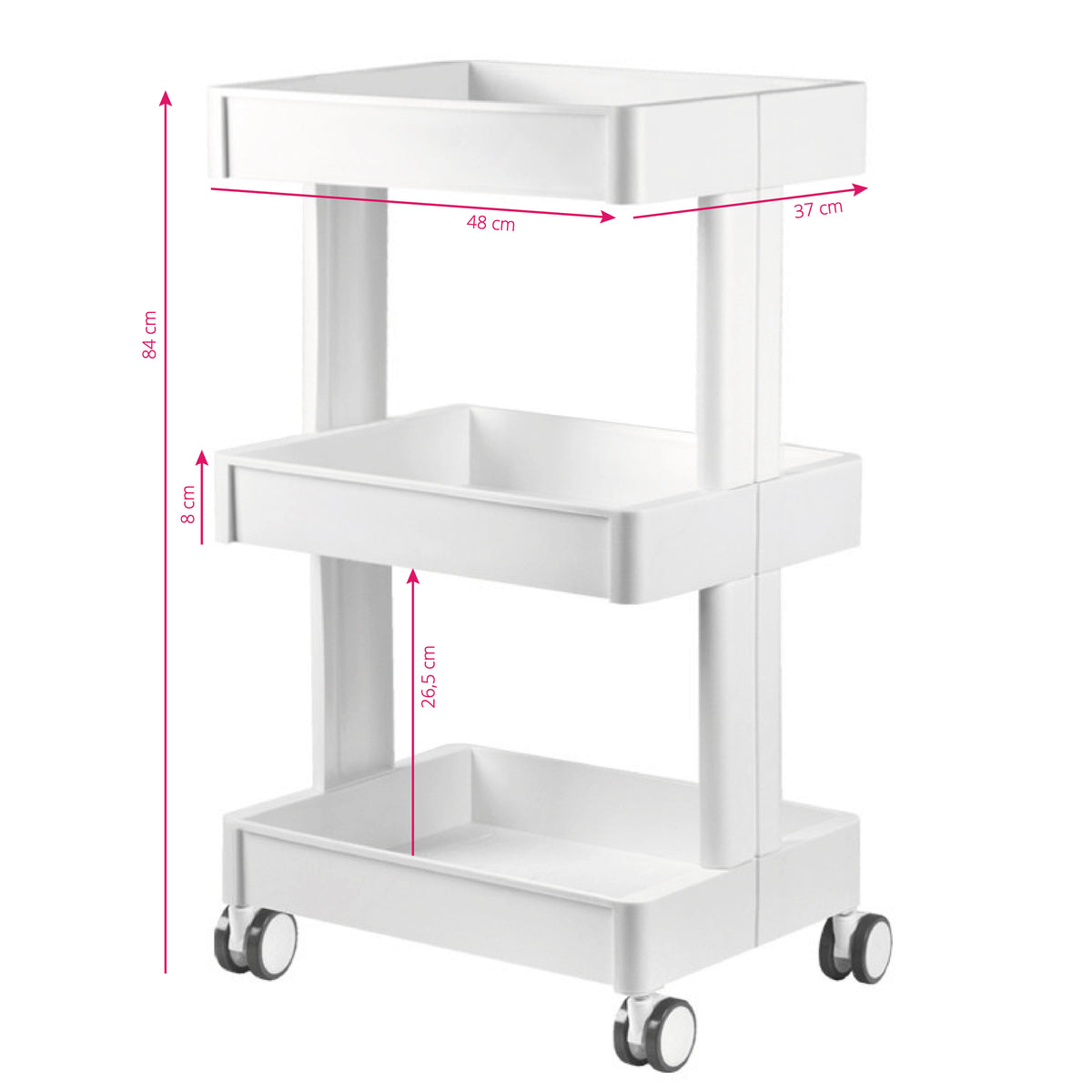 ActiveShop 084 Beauty Trolley White - front view showing the storage and construction details