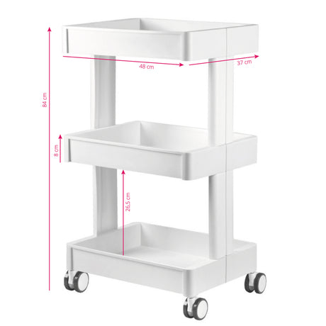 ActiveShop 084 Beauty Trolley White - front view showing the storage and construction details