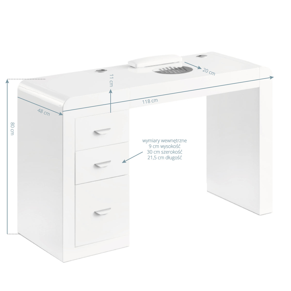 ActiveShop 312 Manicure Desk White - front view showing the storage and construction details