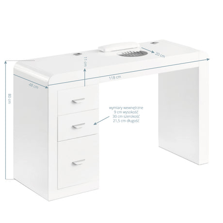 ActiveShop 312 Manicure Desk White - front view showing the storage and construction details