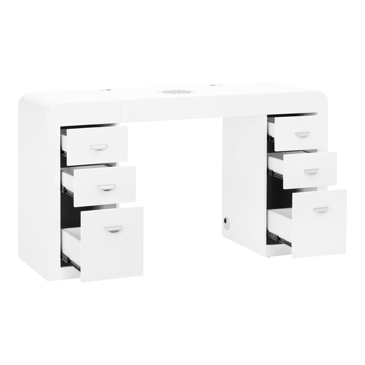 ActiveShop 314 Manicure Desk White - front view showing the storage and construction details