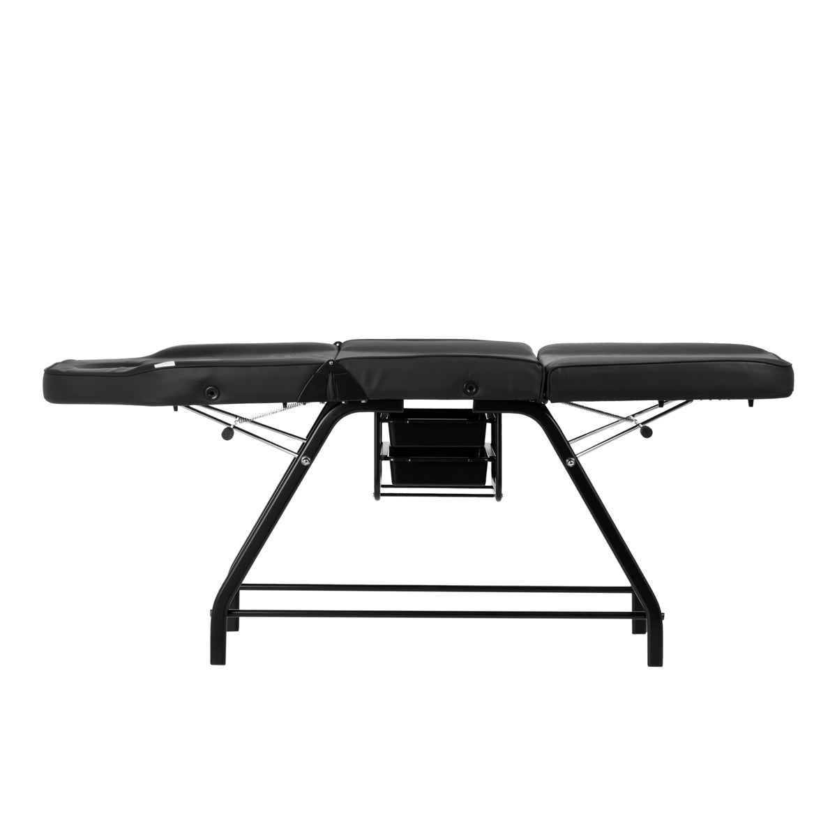 ActiveShop 557A Beauty Bed With Two Storage Trays Black - close-up showing the headrest, upholstery and adjustment controls