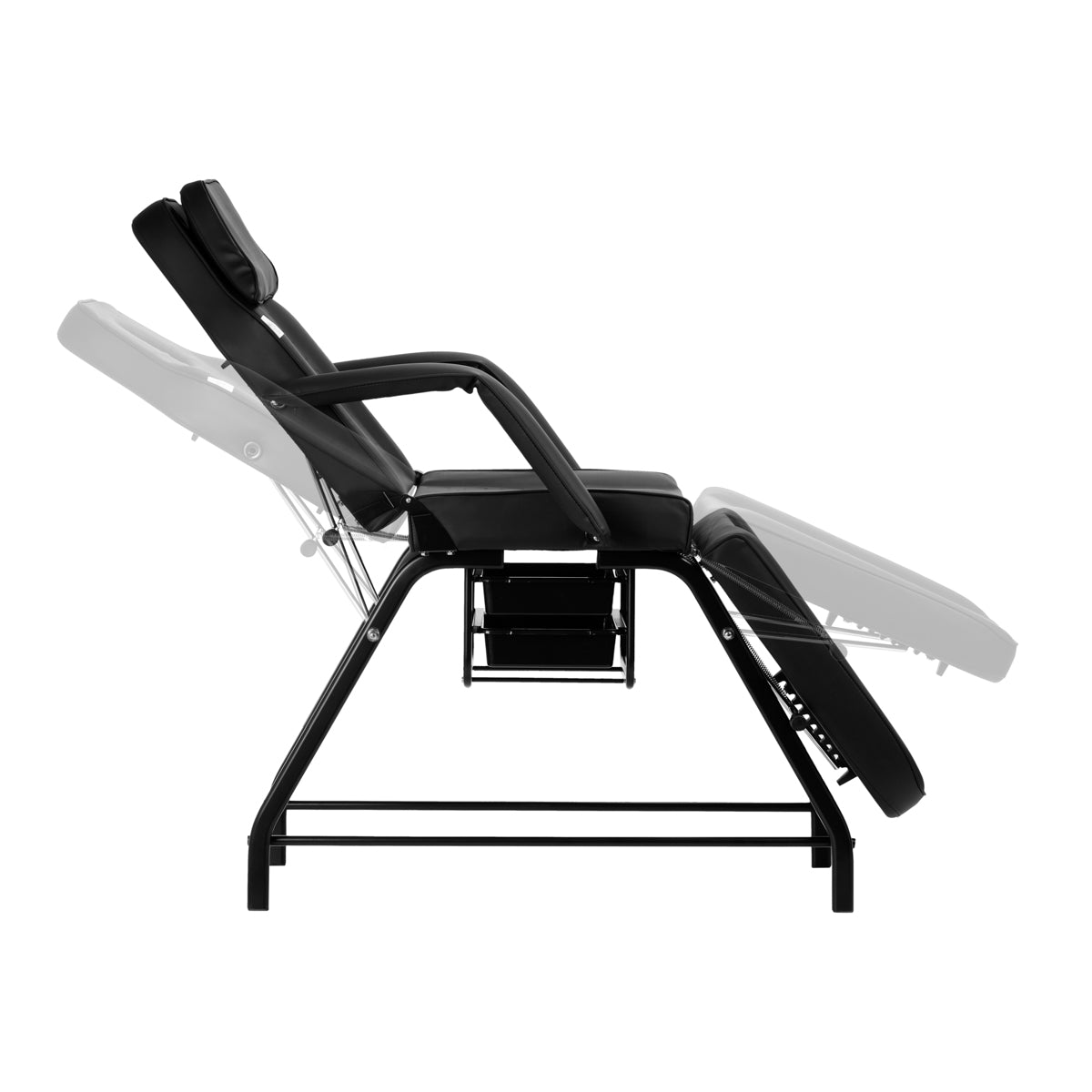 ActiveShop 557A Beauty Bed With Two Storage Trays Black - close-up showing the headrest, upholstery and adjustment controls