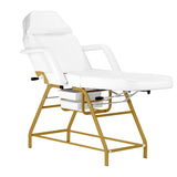 ActiveShop 557G Beauty Bed With Two Storage Trays White - close-up showing the headrest, upholstery and adjustment controls