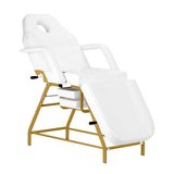 ActiveShop 557G Beauty Bed With Two Storage Trays White - close-up showing the headrest, upholstery and adjustment controls