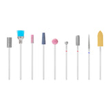 ActiveShop 9-Piece Nail Drill Bit Set - arranged with the included components on a white background