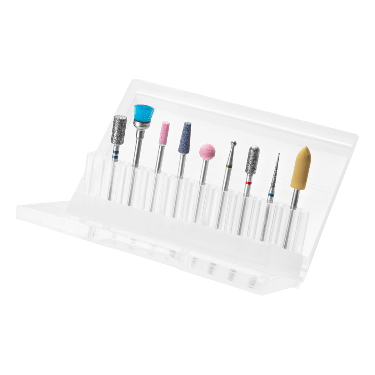 ActiveShop 9-Piece Nail Drill Bit Set - arranged with the included components on a white background