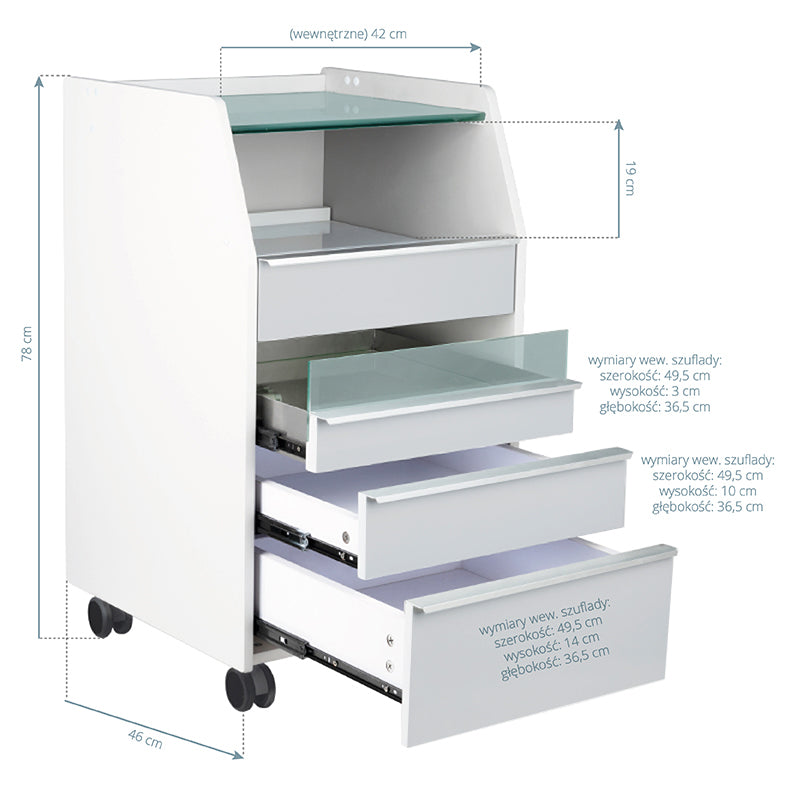ActiveShop 984 Podiatry Trolley Grey - front view showing the storage and construction details