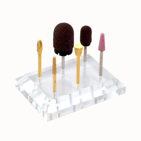 ActiveShop Acrylic Nail Drill Bit Stand - 6 Slots - arranged with the included components on a white background