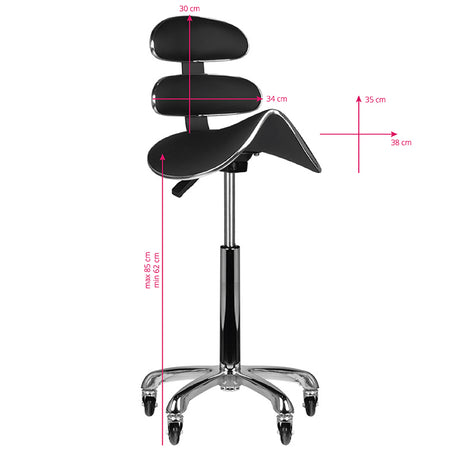 ActiveShop AM-880 Height-Adjustable Beauty Chair Black - dimensions and measurements shown