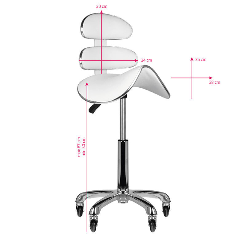 ActiveShop AM-880 Height-Adjustable Beauty Chair White - dimensions and measurements shown