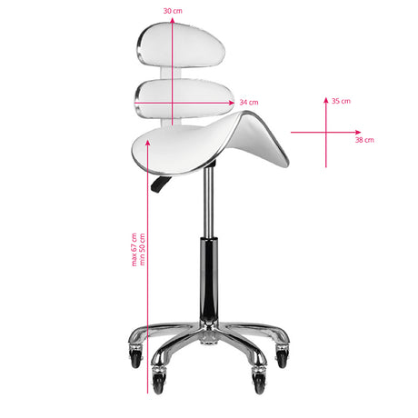 ActiveShop AM-880 Height-Adjustable Beauty Chair White - dimensions and measurements shown