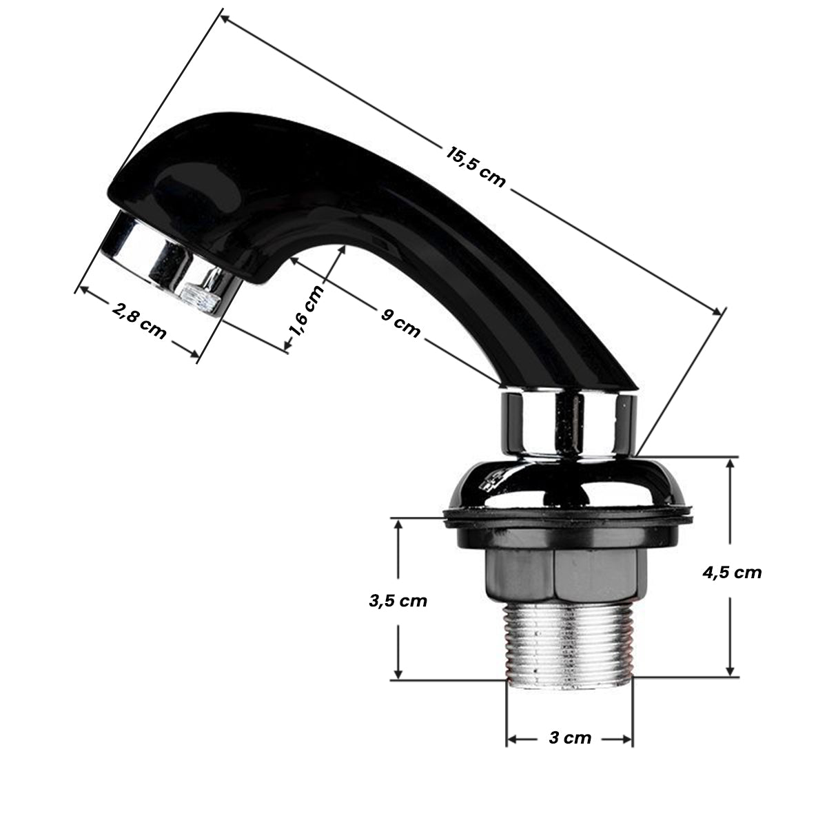 ActiveShop Backwash Unit Hand Shower Black - dimensions and measurements shown