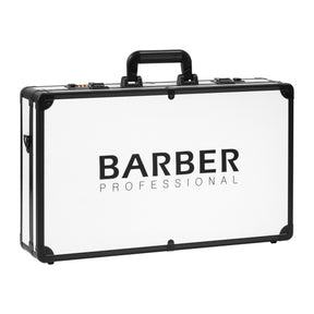 ActiveShop Barber Hairdressing Case White & Black - arranged with the included components on a white background
