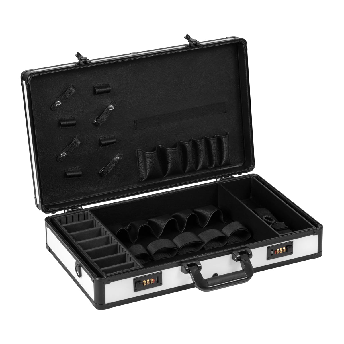 ActiveShop Barber Hairdressing Case White & Black - product displayed with its packaging on a dark background