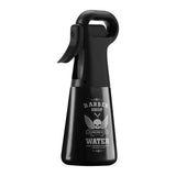 ActiveShop Barber Pro Spray Bottle Black - round salon spray bottle and printed design on a white background