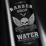 ActiveShop Barber Pro Spray Bottle Black - round salon spray bottle and printed design on a white background