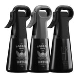 ActiveShop Barber Pro Spray Bottle Black - round salon spray bottle and printed design on a white background