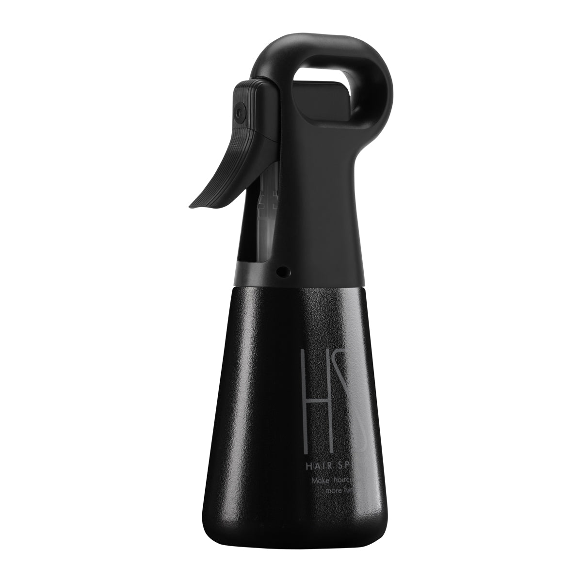 ActiveShop Barber Pro Spray Bottle Black - round salon spray bottle and printed design on a white background