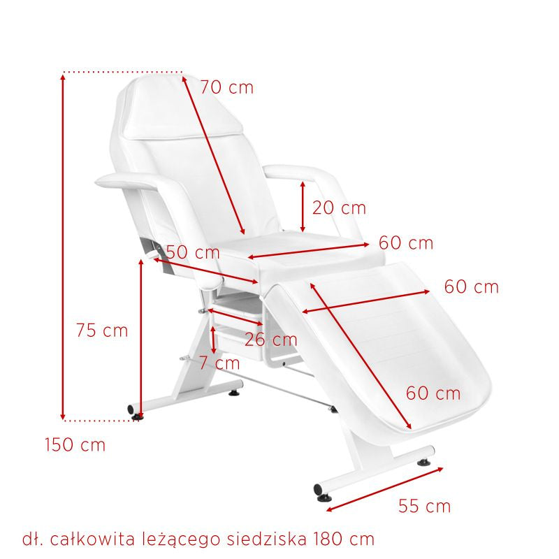 ActiveShop Basic 202 Beauty Bed With Trays White - dimensions and measurements shown