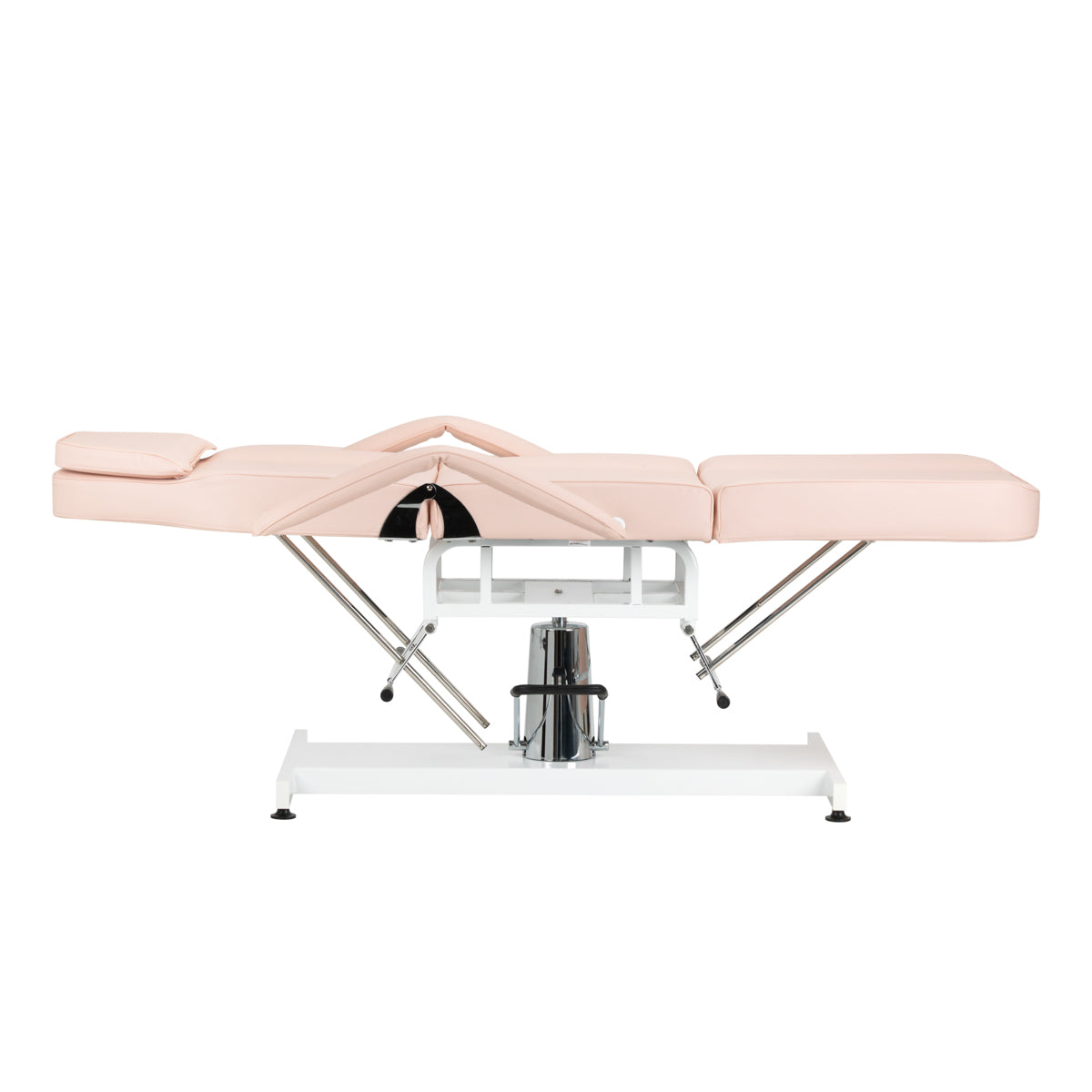 ActiveShop Basic 210 Hydraulic Beauty Bed Pink - close-up showing the headrest, upholstery and adjustment controls