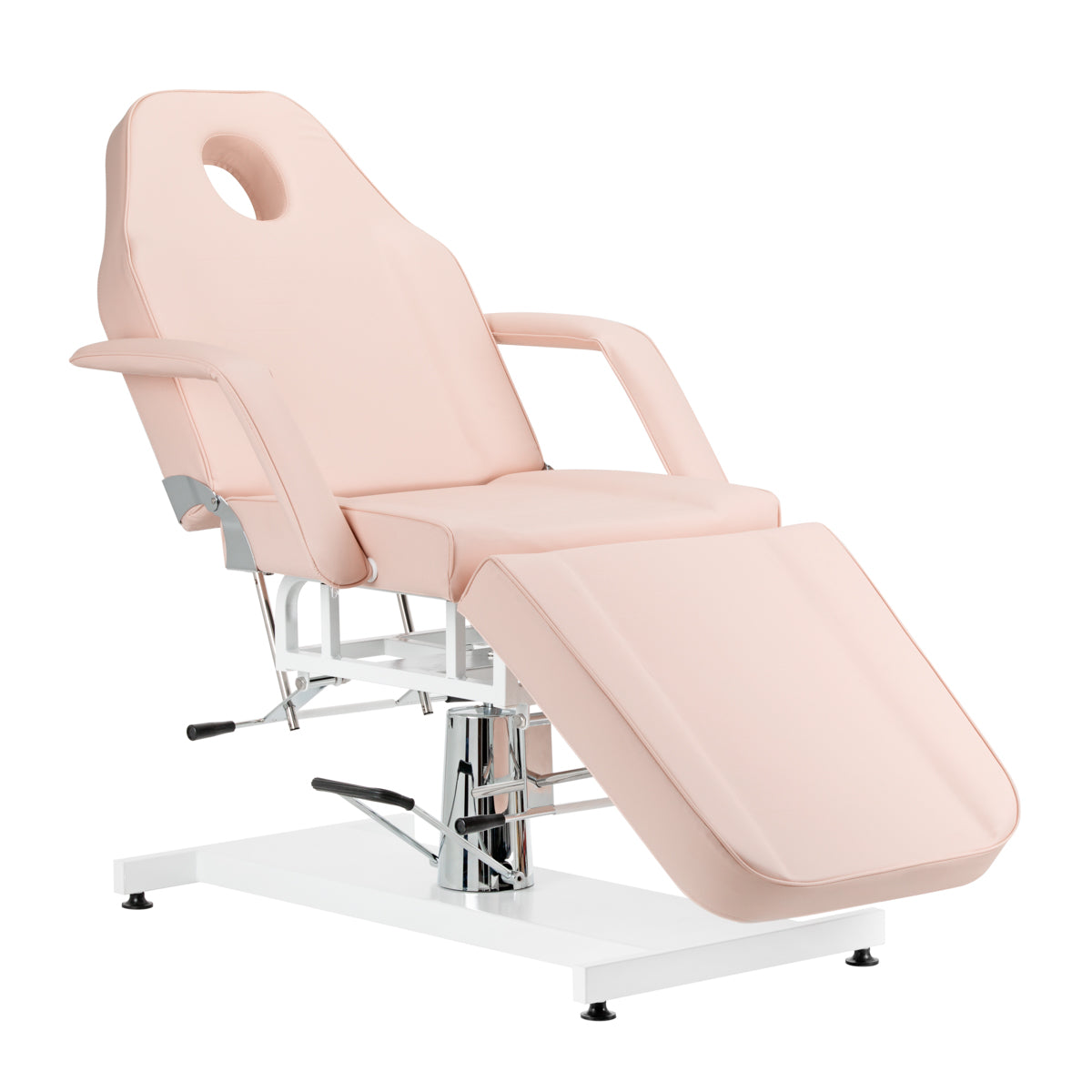 ActiveShop Basic 210 Hydraulic Beauty Bed Pink - close-up showing the headrest, upholstery and adjustment controls
