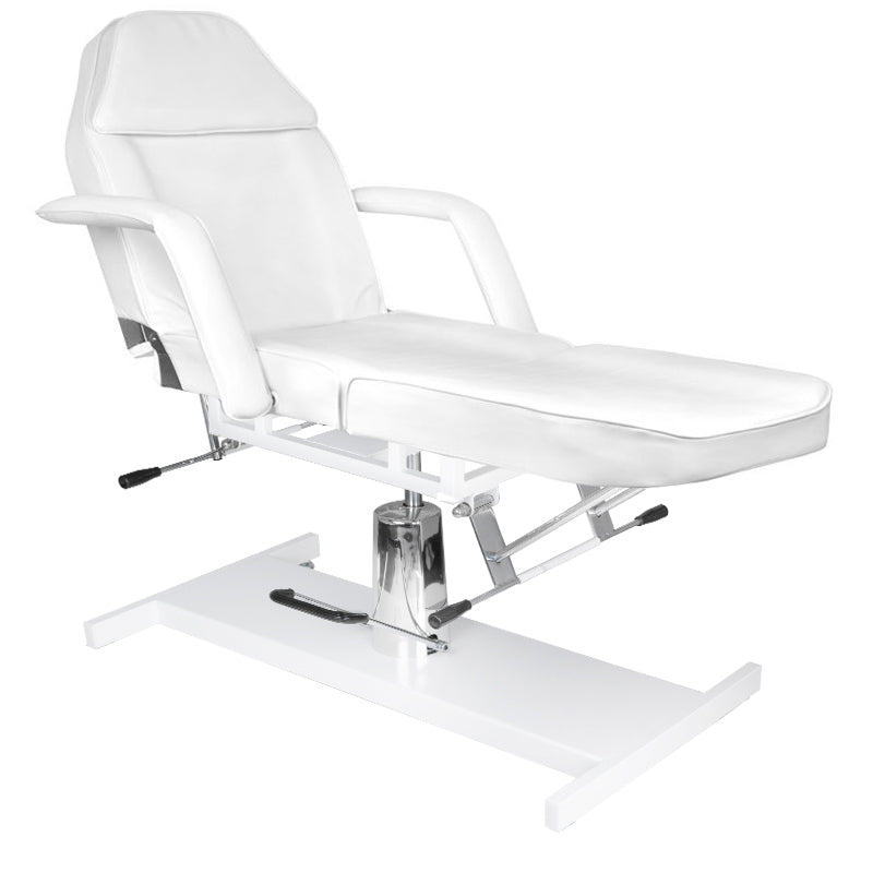 ActiveShop Cosmetic Chair Hydraulic Basic 210 White OUTLET in a reclined position, showcasing its adjustable features.