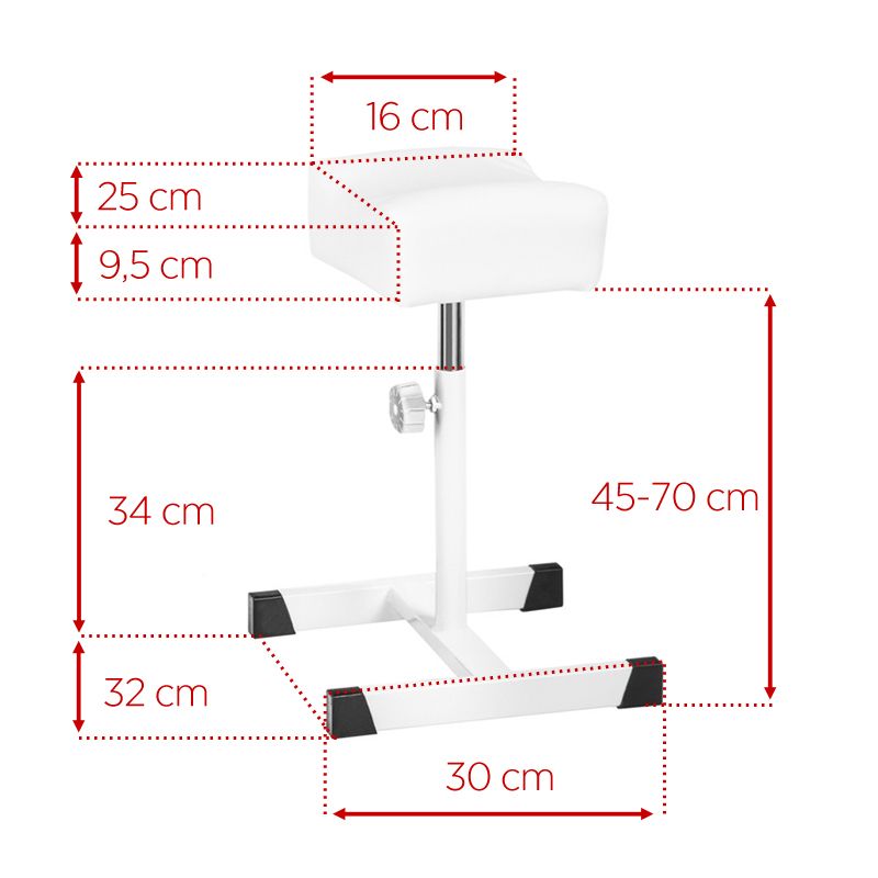ActiveShop Bell Height-Adjustable Pedicure Footrest White - dimensions and measurements shown