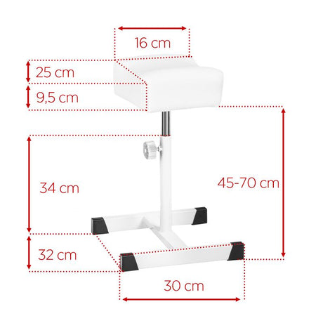 ActiveShop Bell Height-Adjustable Pedicure Footrest White - dimensions and measurements shown