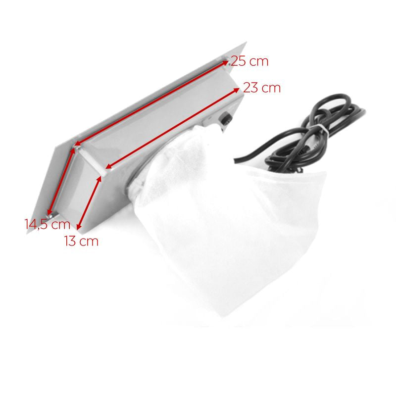 ActiveShop Built-In Silver Dust Collector - dimensions and measurements shown
