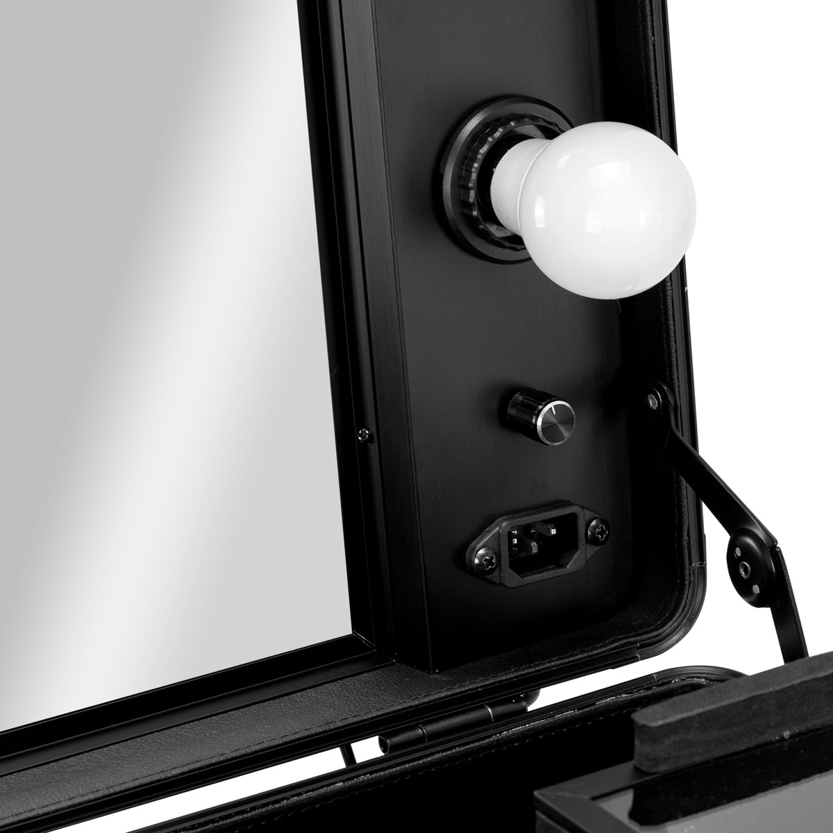 ActiveShop Case Portable Makeup Stand T-27 Black - portable makeup station opened to show the mirror and storage trays