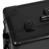 ActiveShop Case Portable Makeup Stand T-27 Black - portable makeup station opened to show the mirror and storage trays