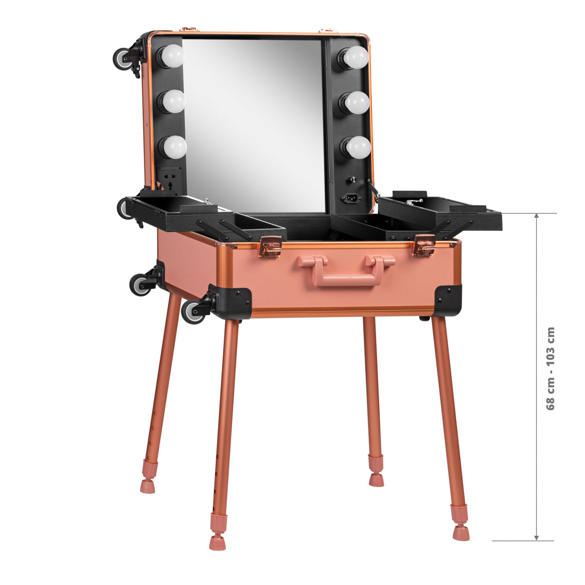 ActiveShop Case Portable Makeup Stand T-27 Rose Gold - portable makeup station with its dimensions shown