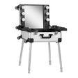 ActiveShop Case Portable Makeup Stand T-27 Silver - portable makeup station opened to show the mirror and storage trays