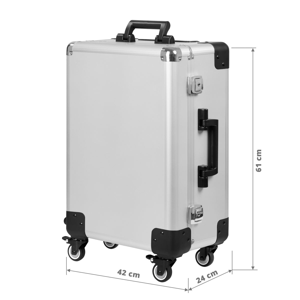 ActiveShop Case Portable Makeup Stand T-27 Silver - dimensions and measurements shown