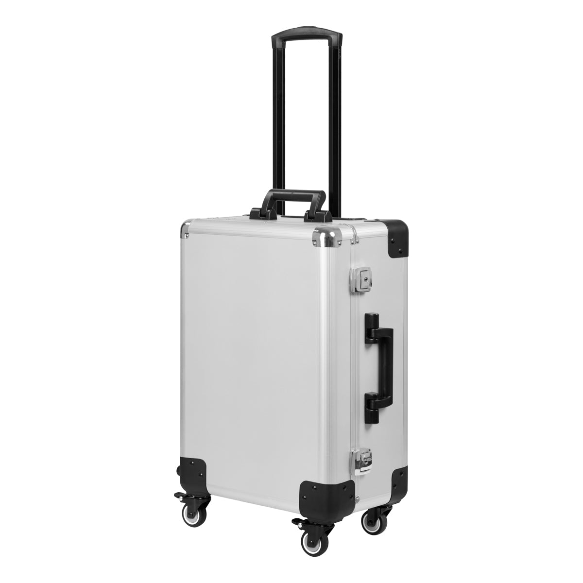 ActiveShop Case Portable Makeup Stand T-27 Silver - portable makeup station opened to show the mirror and storage trays