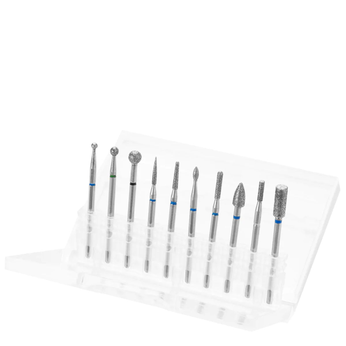 ActiveShop Diamond Nail Drill Bits Set 10 pcs - arranged with the included components on a white background