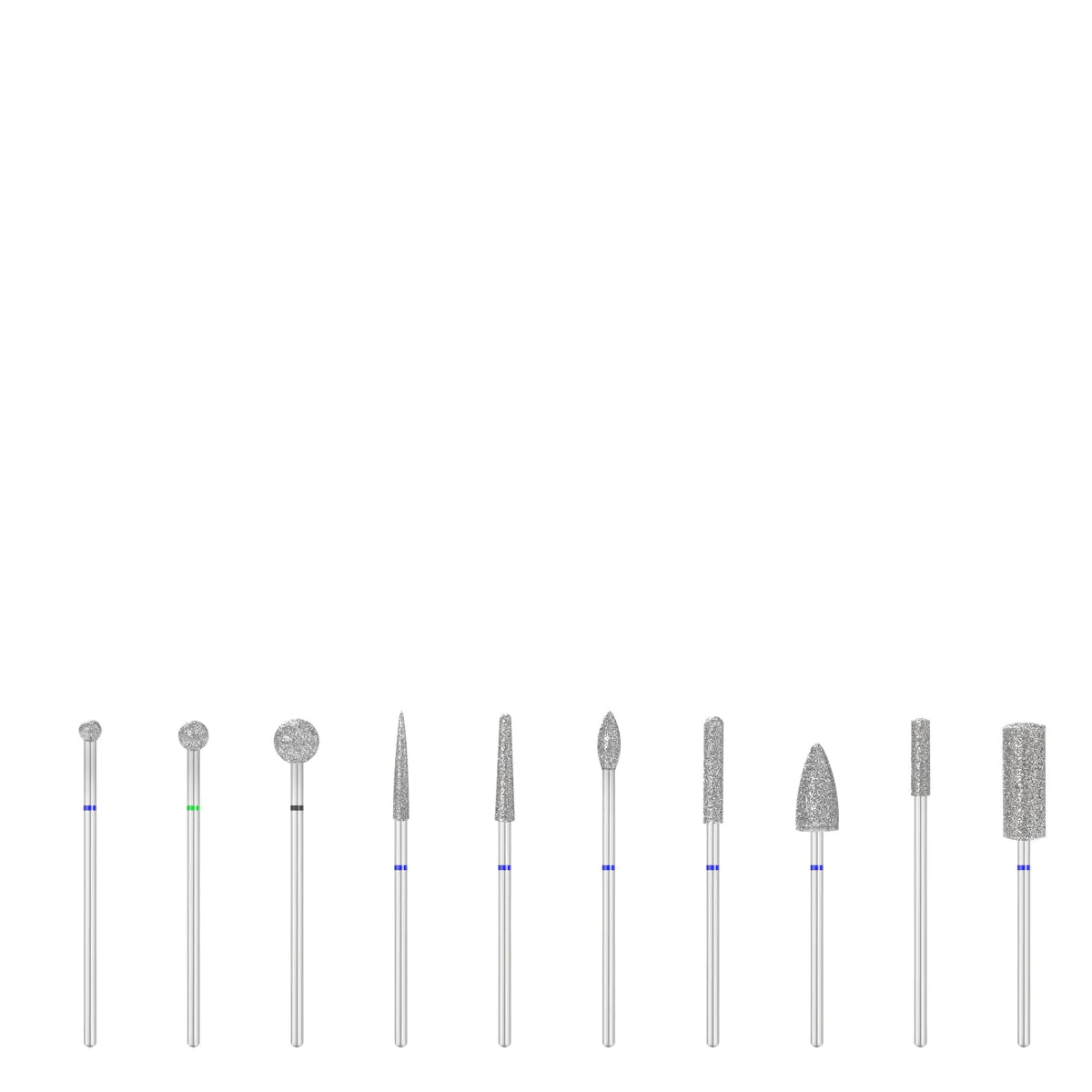 ActiveShop Diamond Nail Drill Bits Set 10 pcs - arranged with the included components on a white background