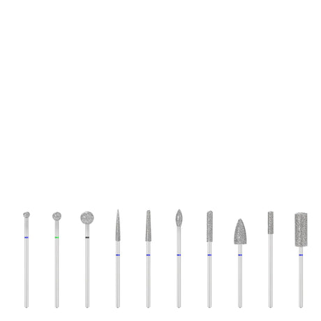 ActiveShop Diamond Nail Drill Bits Set 10 pcs - arranged with the included components on a white background