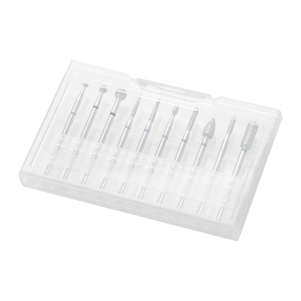 ActiveShop Diamond Nail Drill Bits Set 10 pcs - arranged with the included components on a white background