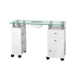 ActiveShop Glass Beauty Desk with Built-In 013B Absorber - front view showing the storage and construction details