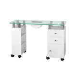ActiveShop Glass Beauty Desk with Built-In 013B Absorber - front view showing the storage and construction details