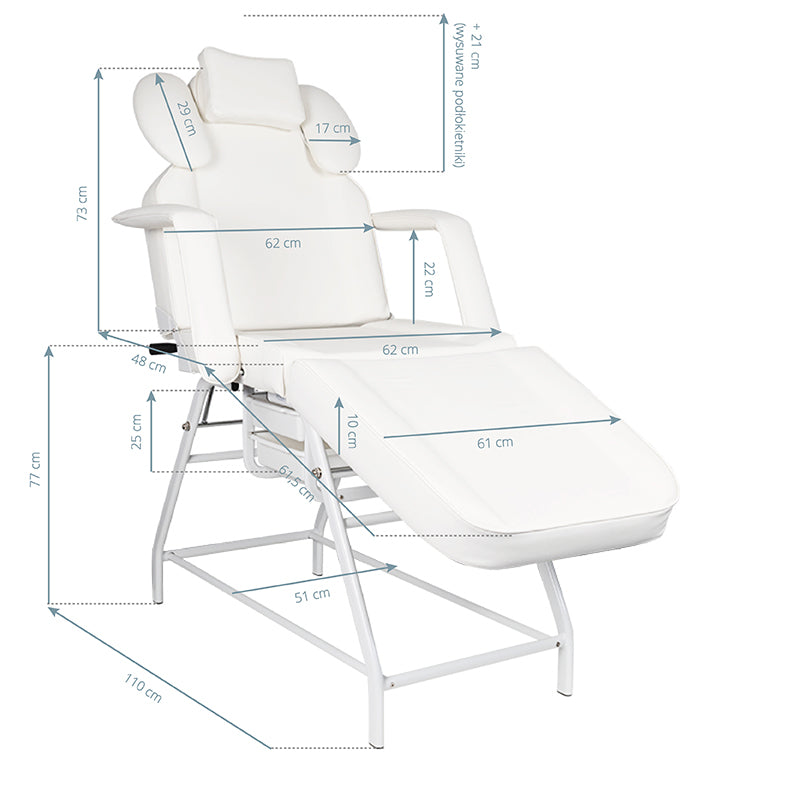 ActiveShop Ivette Eyelash Treatment Chair White - dimensions and measurements shown