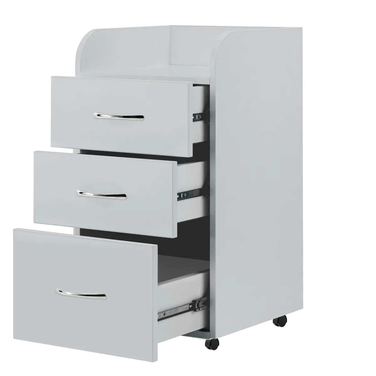 ActiveShop Kombi grey cabinet with all three drawers open