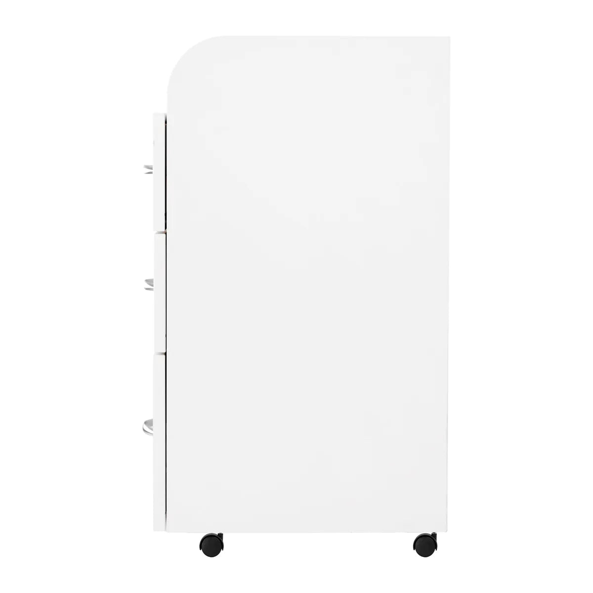 Side view of the ActiveShop Kombi white cabinet on castors