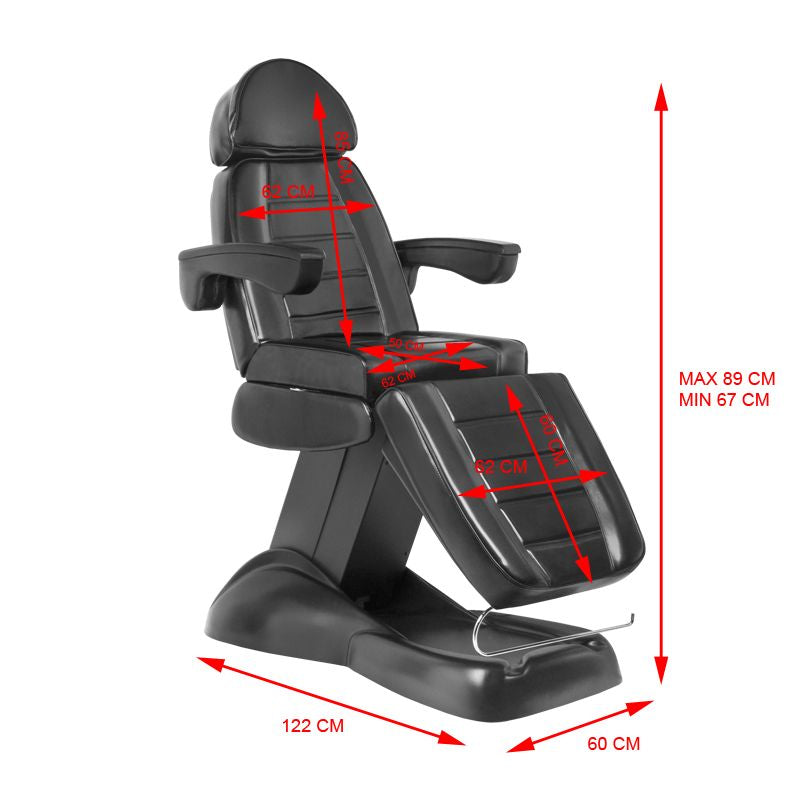 ActiveShop Lux Electric Beauty Bed Black - dimensions and measurements shown