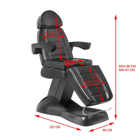 ActiveShop Lux Electric Beauty Bed Black - dimensions and measurements shown