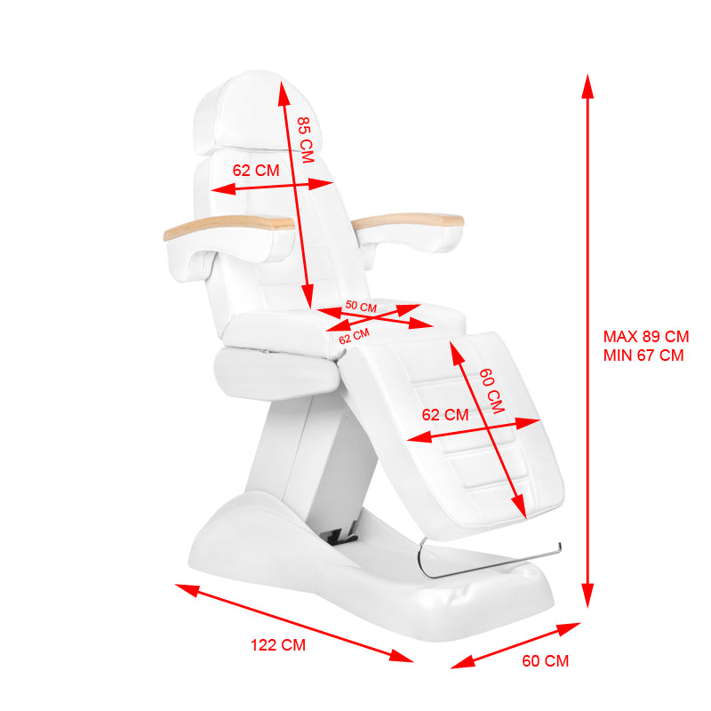 ActiveShop Lux Heated Electric Beauty Bed White - dimensions and measurements shown