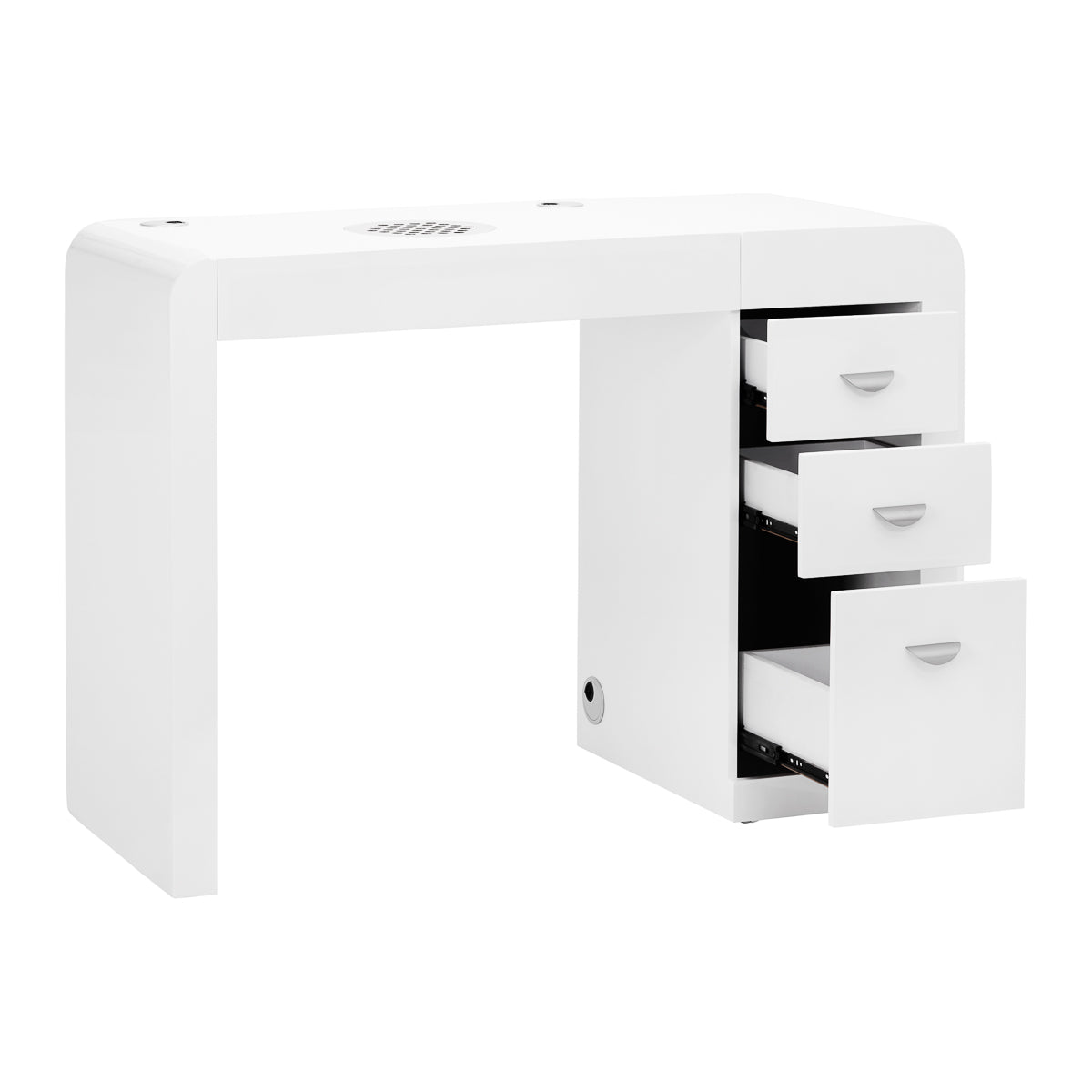 ActiveShop Manicure Desk 312 White Left - front view showing the storage and construction details
